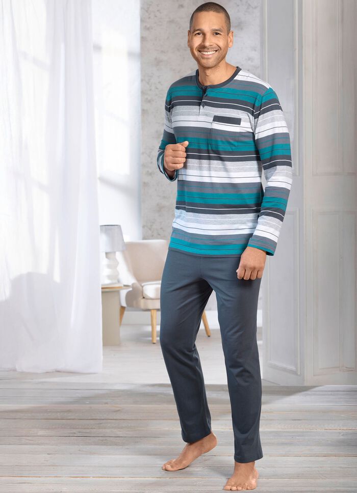 Pyjama met knoopsluiting en open manchetten 