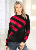 Intarsia trui ZWART-ROOD