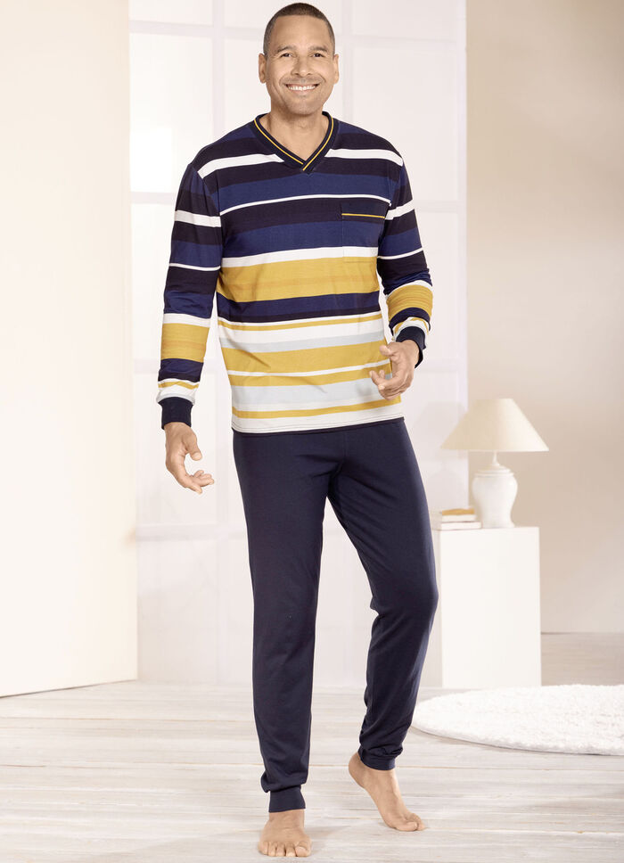 Pyjama met V-hals en omgeslagen randen 