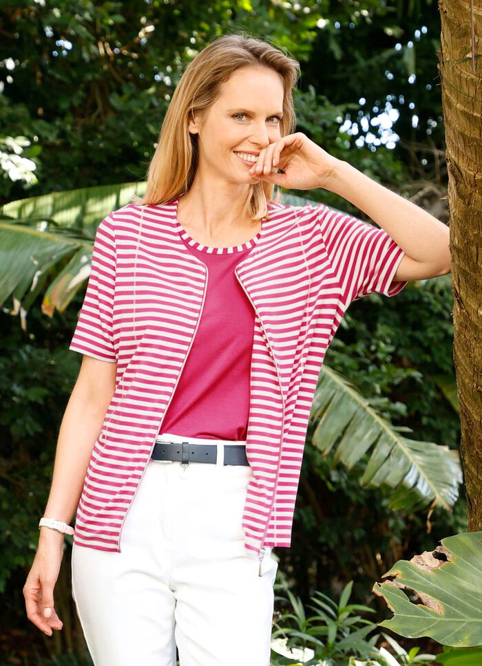 Overhemdjack met garengeverfd gestreept dessin 