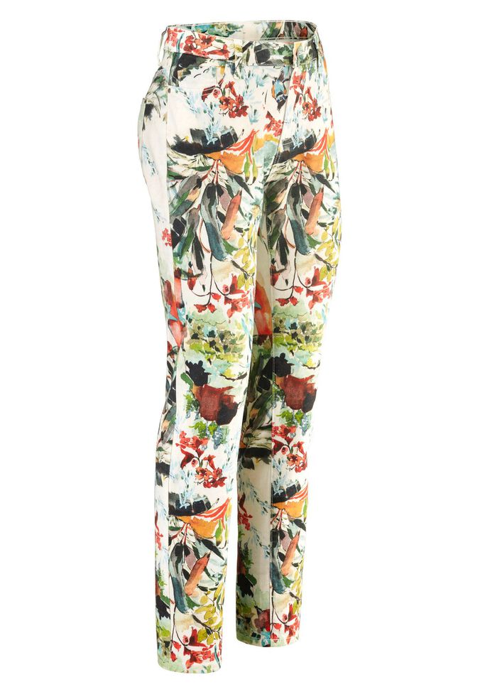 Broek met schitterende kleurenprint 