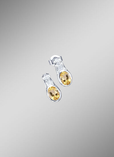 Oorstekers met echte citrien en synthetische zirkonia 