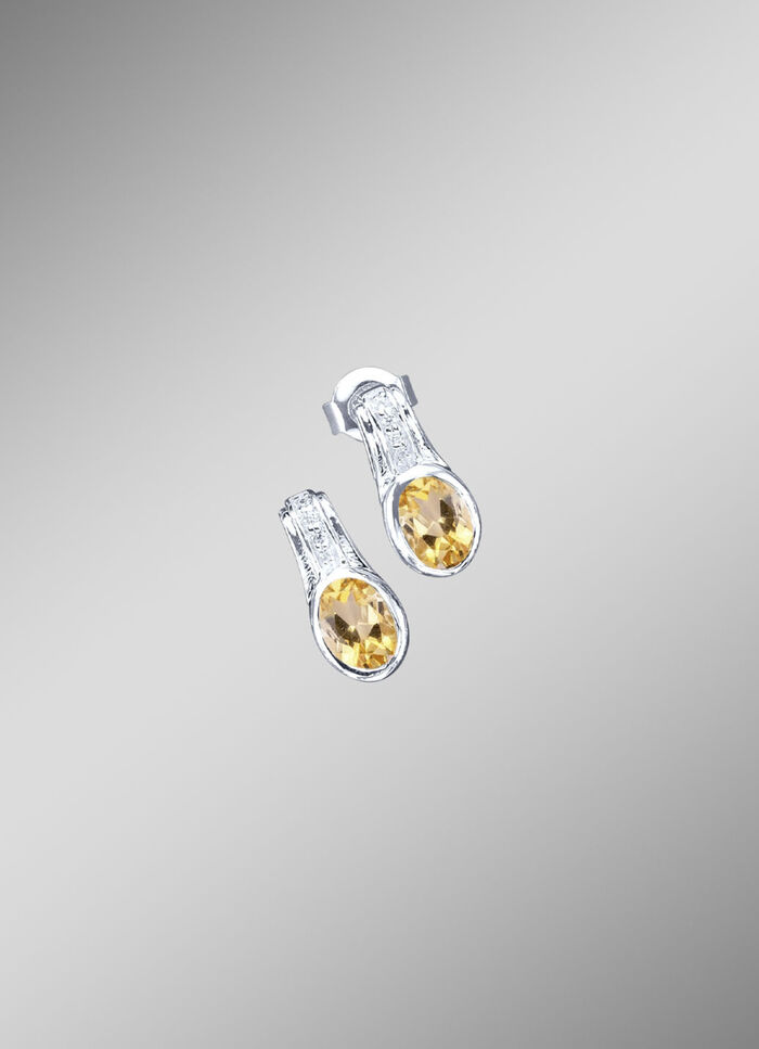 Oorstekers met echte citrien en synthetische zirkonia 