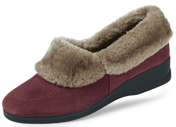 ELENA EDEN pantoffels met voering van echte schapenvacht BORDEAUX-TAUPE
