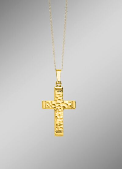 Gehamerd gouden kruis hanger 