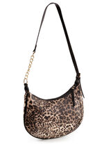 Tas, dames, met verstelbare schouderband met kettingdetail BRUIN-ZWART