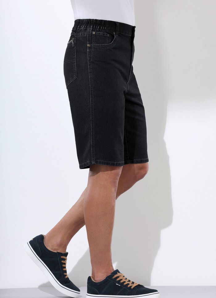 Denim bermudashort met stretch inzetstukken in de tailleband in 3 kleuren 