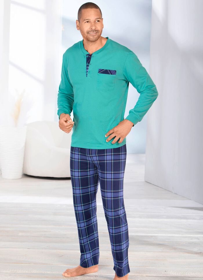 Pyjama met knoopsluiting en open manchetten 