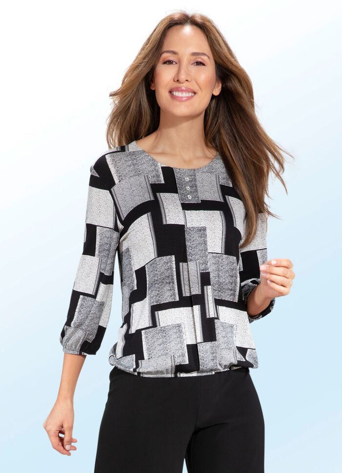 Shirt tuniek met sierknopen ZWART-ECRU