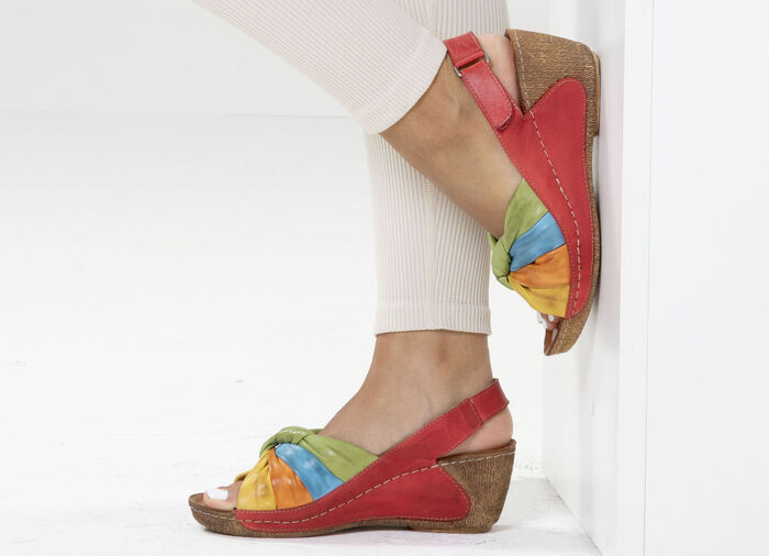 Gemini, trendy damessandalen, breedte G, met verstelbare klittenbandsluiting ROT-BUNT