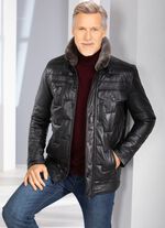 Kort leren jack met rand van imitatiebont 