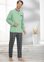 Pyjama met knoopsluiting en open manchetten 