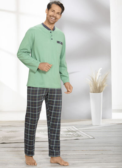 Pyjama met knoopsluiting en open manchetten 