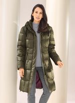 Korte jas met dons en afneembare capuchon OLIJFGROEN