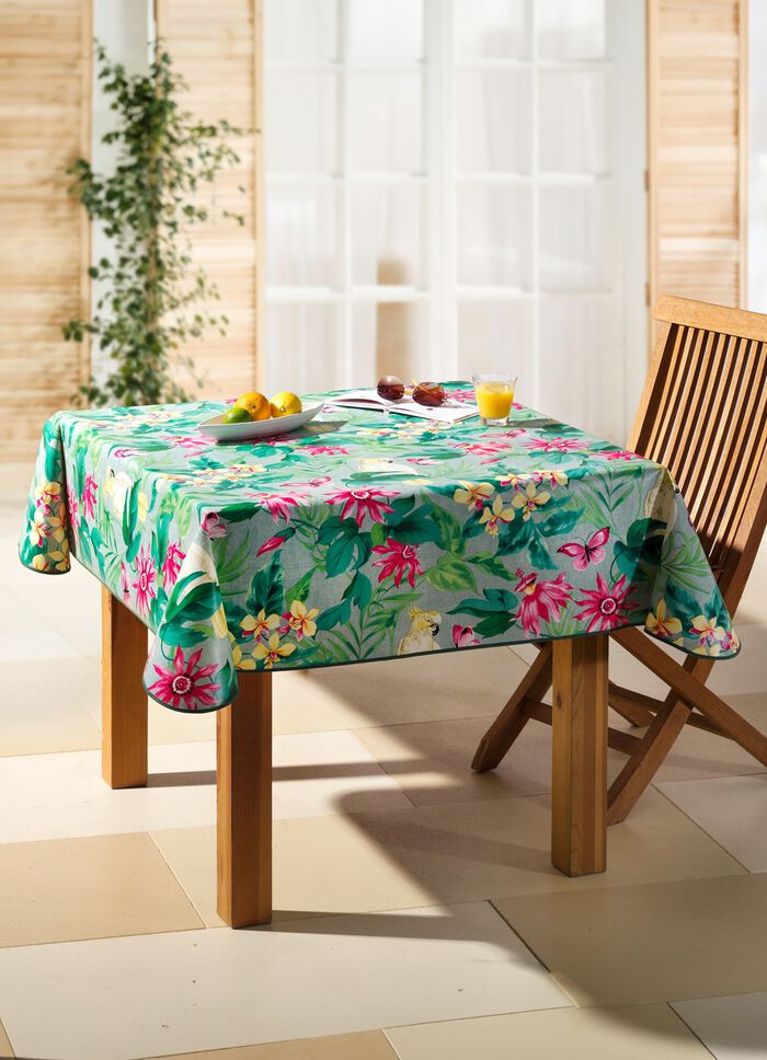 Gewaxt tafelkleed met bijpassende kleur biaisband MULTICOLOR