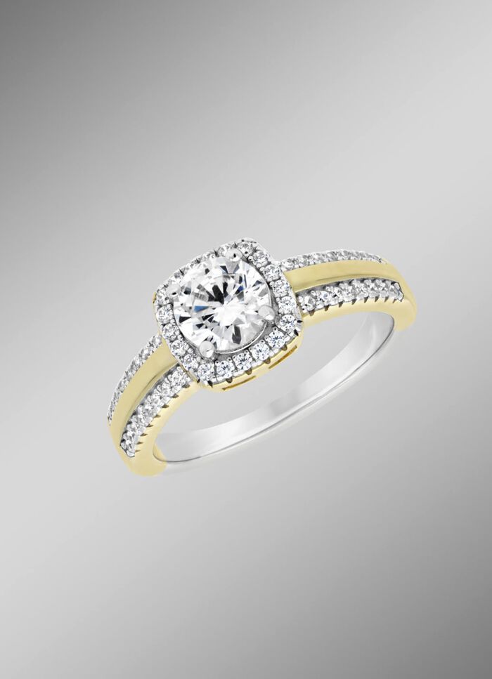 Damesring in bicolor design met synthetische zirkonia 