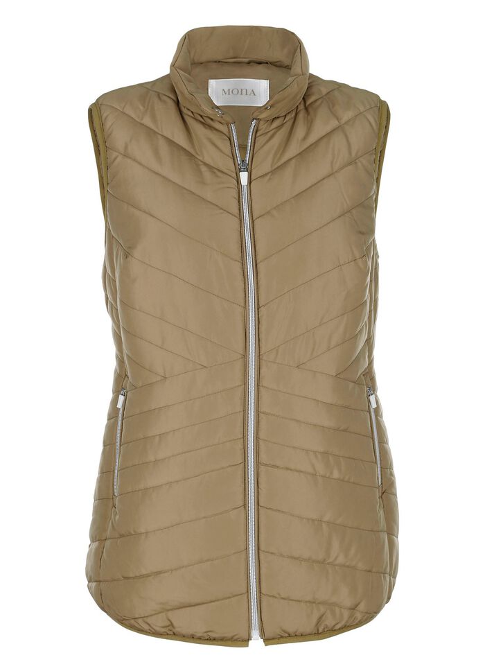 Gewatteerd vest met contrasterende biezen RIETGROEN