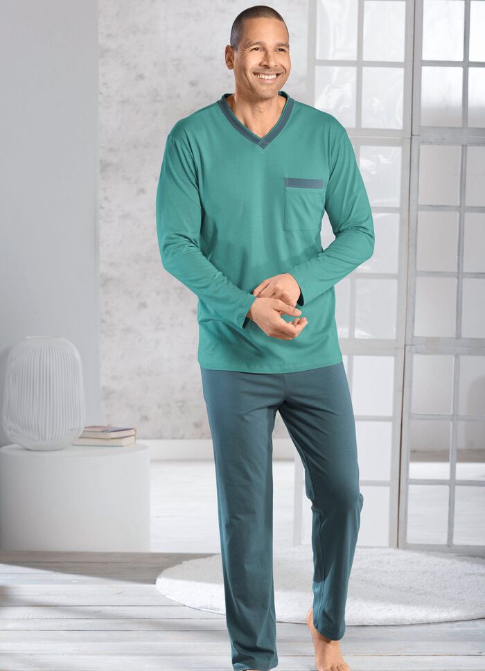 Twee-pack pyjama's met V-hals en open zomen 