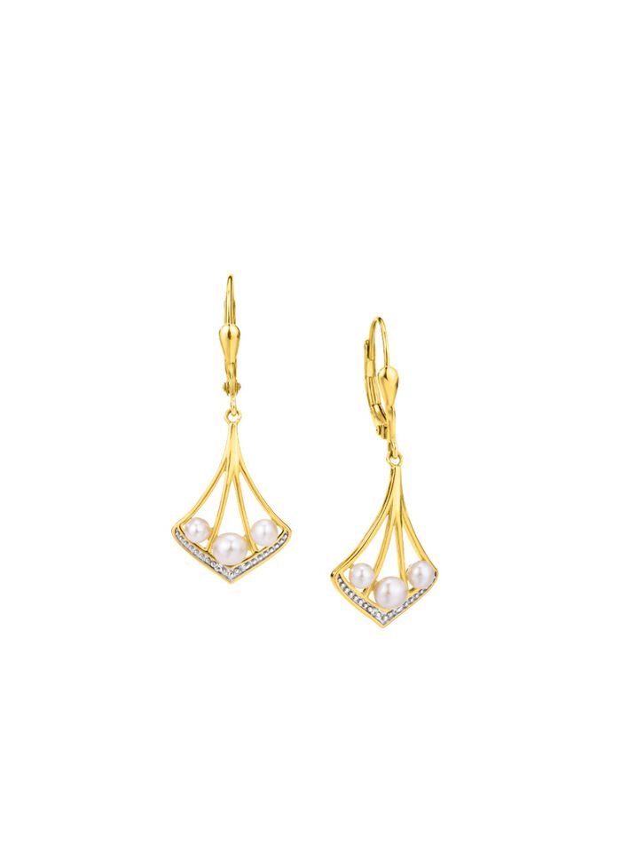 Oorbellen met zirkonia en zoetwaterkweekparels 