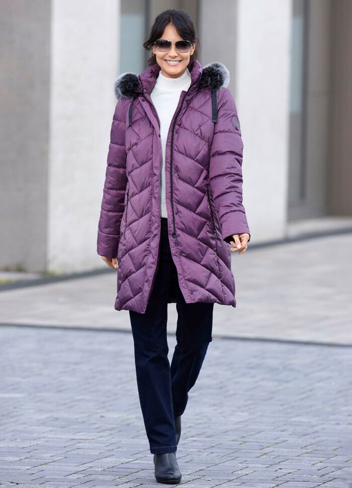 Korte jas met afneembare imitatiebontrand 