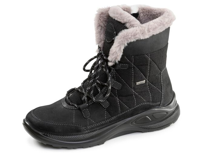 Gevoerde dameslaarzen, winterschoenen, breedte H, met rits ZWART