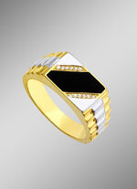Herenring in bicolor met zirkonia en echte onyx 