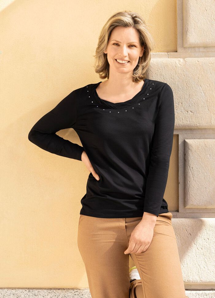 Shirt met charmante afwerking in 2 kleuren ZWART