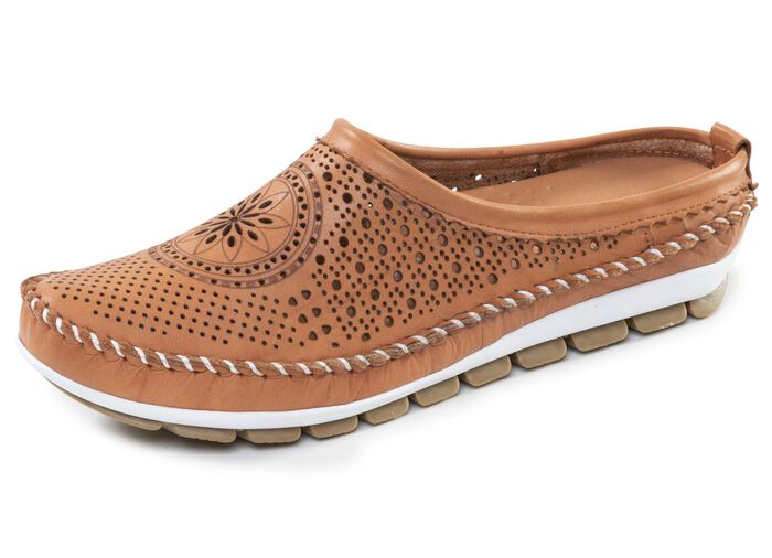 Gemini, zomerse damessabot, breedte G, met uitneembaar voetbed COGNAC