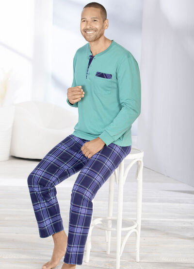Pyjama met knoopsluiting en open manchetten 