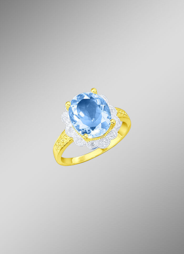 Damesring met blauwe topaas en diamanten 