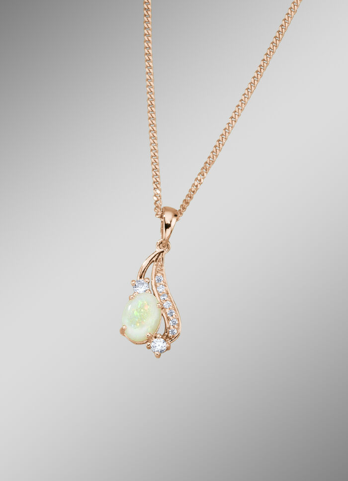 Kettinghanger met Singaporeketting, echt opaal en synth. zirkonia 