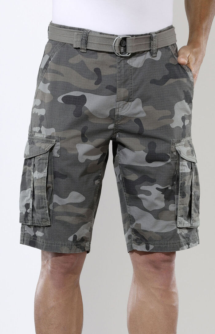 Bermudashort met riem en cargozakken in 2 kleuren ANTRACIET-GRIJS