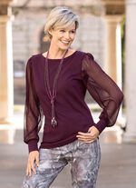 Shirt met lange, geplooide chiffonmouwen BORDEAUX