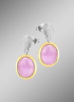 Bicolor oorbellen met melkachtige kunziet 