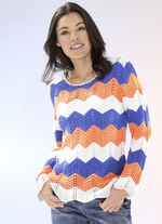 Trui met gekartelde strepen ECRU-JEANSBLAU-APRICOT