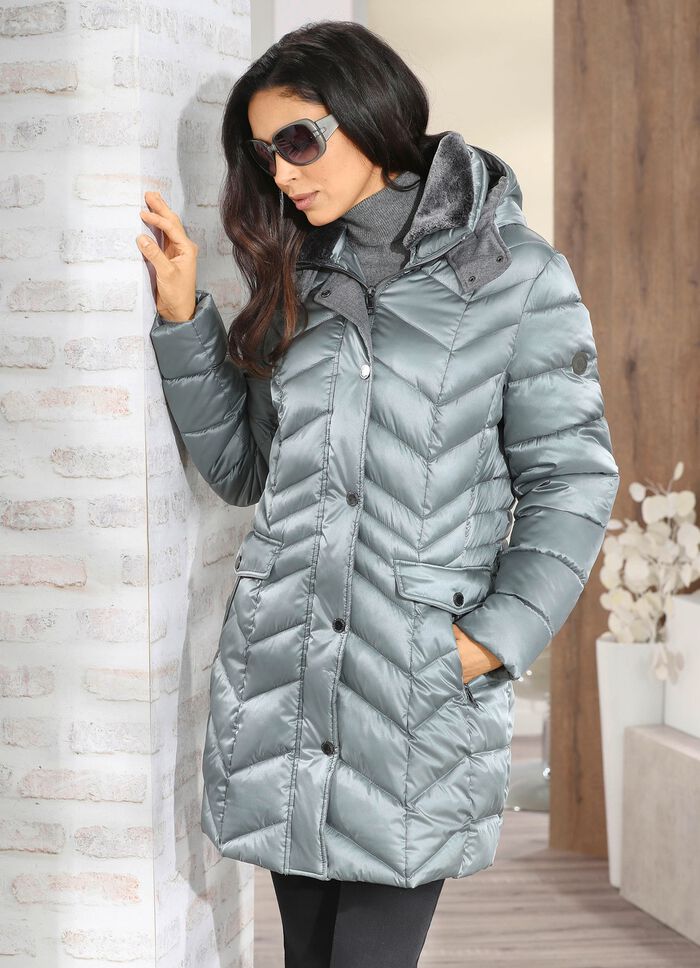 Jas met afneembare rand van imitatiebont op de kraag 