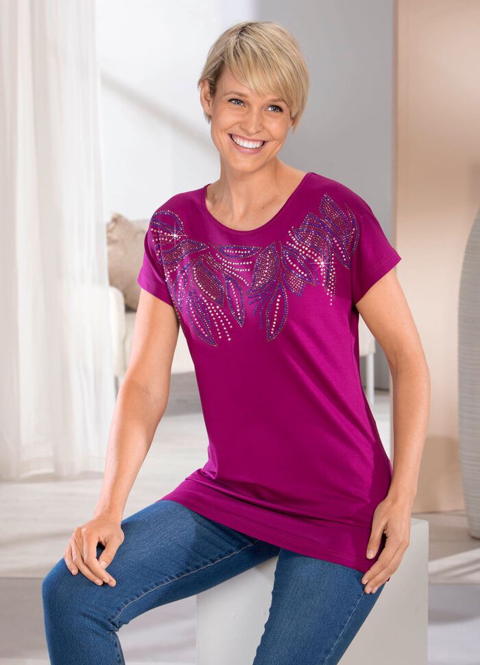 Shirt met uitgebreide strass-versiering in 2 kleuren 