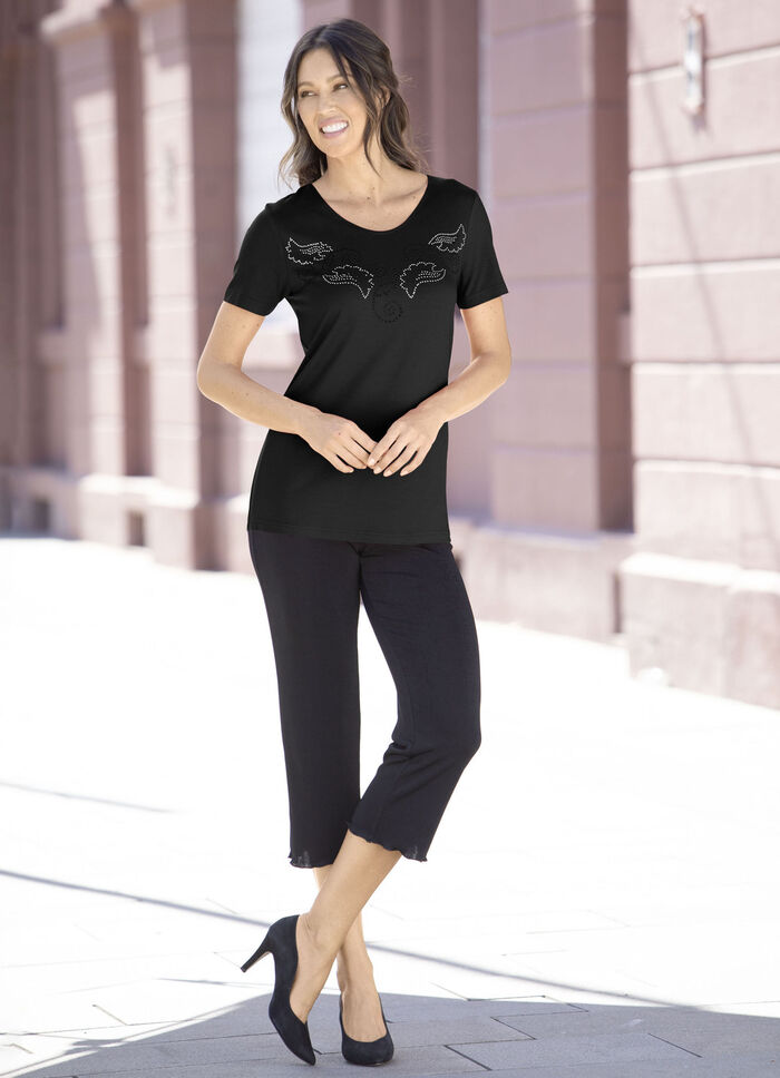Shirt met decoratieve plaatdecoratie in 2 kleuren ZWART