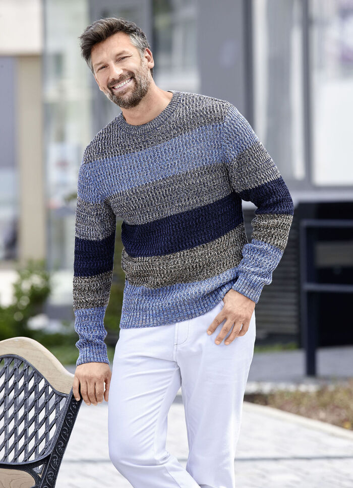 Trui met ronde hals BEIGE-BLAU-MARINE GESTREIFT