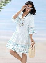 Jurk van viscose, all-over patroon MINT-WIT