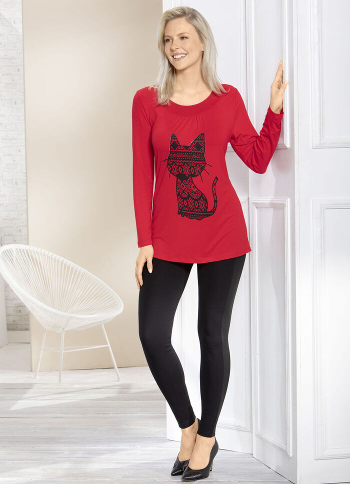 Shirt met kattenmotief in 2 kleuren ROOD
