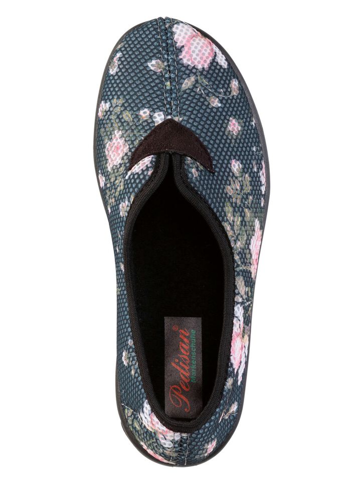 Comfortabele damespantoffels, breedte H, gemaakt van mesh-materiaal met bloemenprint 