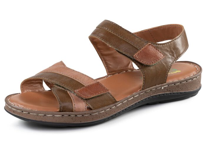 ELENA EDEN sandaal van nappaleer met contrasterende bies BRUIN