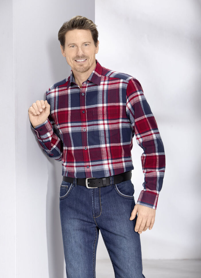 Geruit overhemd van "King's Road" ROOD-DONKERBLAUW-ECRU