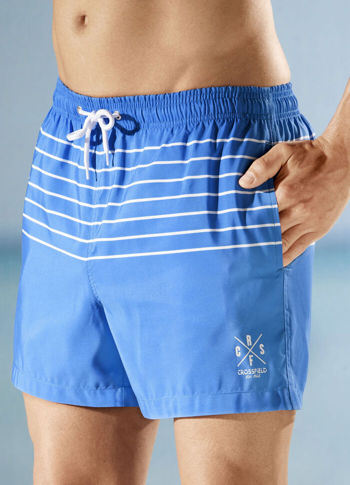 Zwemshort met gestreept design, microvezel BLAUW-WIT