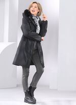 Korte jas met vaste imitatiebontrand 