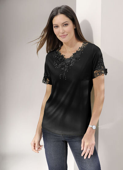 Shirt met bloemenkant in 5 kleuren 