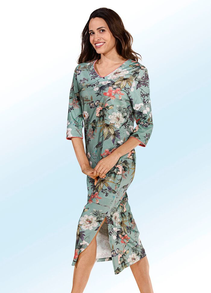 Nachtjapon, kuitlengte met 3/4-mouwen 