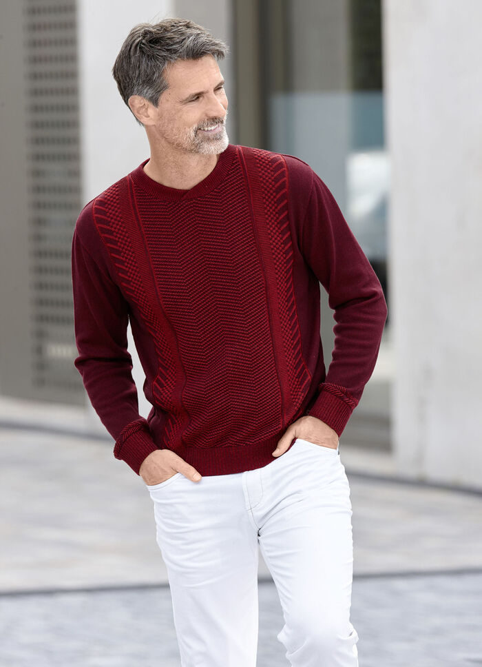 Trui met ronde hals BORDEAUXROOD GEMELEERD