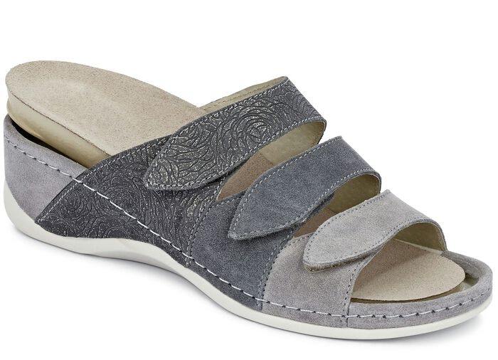 Mubb, comfortabele damesmuiltjes, breedte H, met uitneembaar voetbed GRIJS